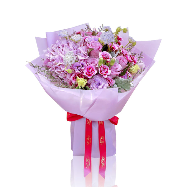 Fresh Flower Bouquet - Purple Hydrangea and Rose