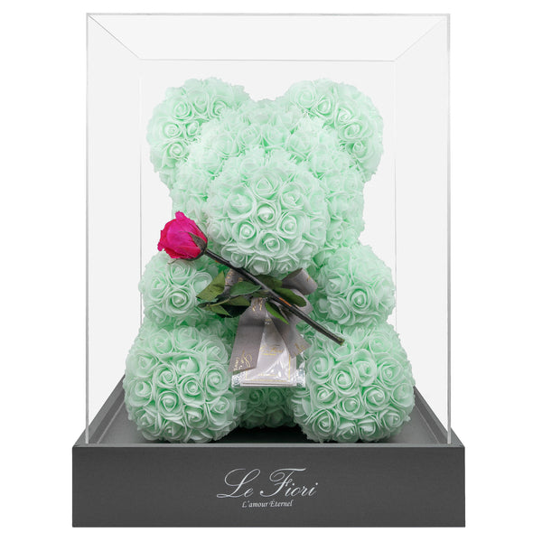 Apple Green Rose Bear With Stem Preserved Rose - Le Fiori