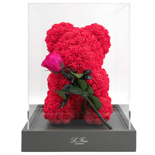 Red Rose Baby Bear With Stem Preserved Rose - Le Fiori