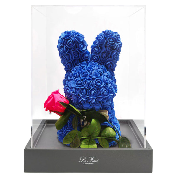 Royal Blue Rose Rabbit With Stem Preserved Rose