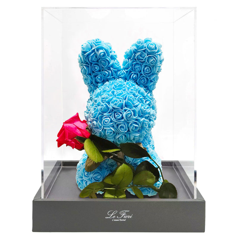 淡藍色玫瑰兔帶莖保鮮玫瑰