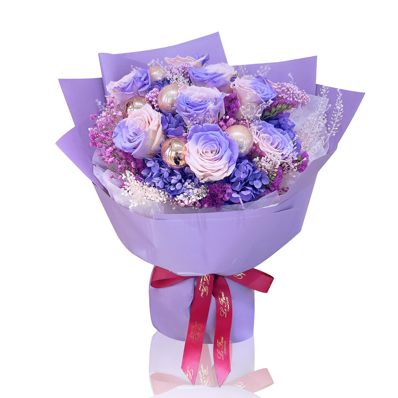 永生玫瑰花束 - 粉色和紫色玫瑰