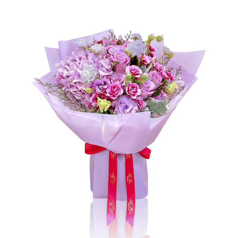 鲜花花束 - 紫色绣球花和玫瑰
