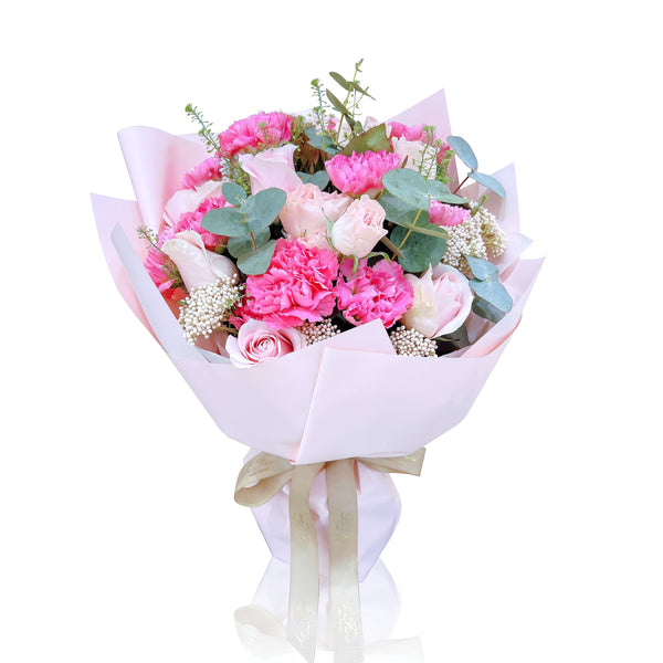 Fresh Flower Bouquet - Red Rose and Pink Carnation - Le Fiori