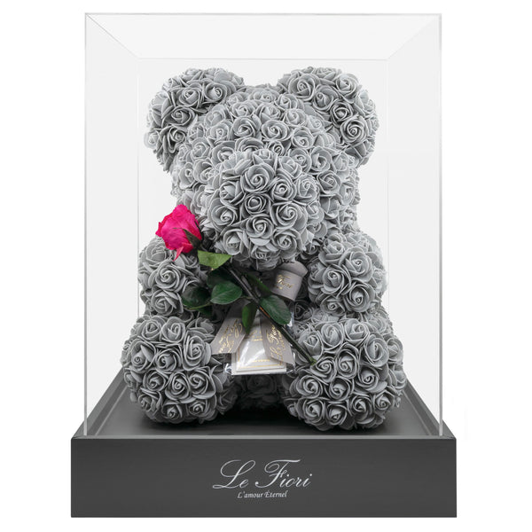Gray Rose Bear With Stem Preserved Rose - Le Fiori