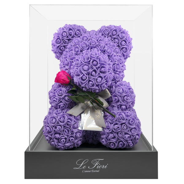Purple Rose Bear With Stem Preserved Rose - Le Fiori