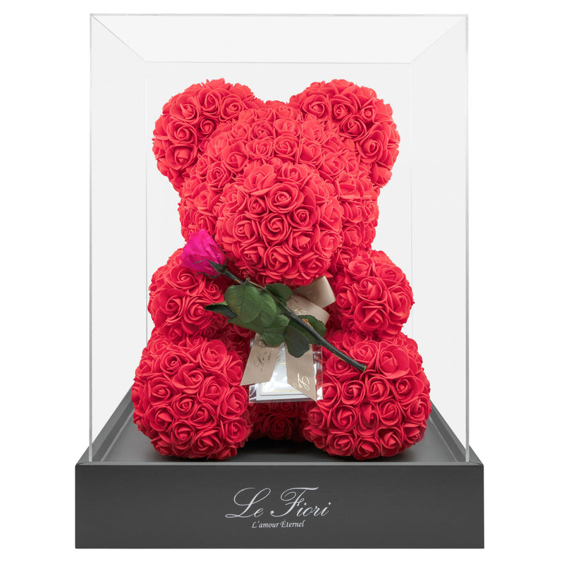 Red Rose Bear With Stem Preserved Rose - Le Fiori