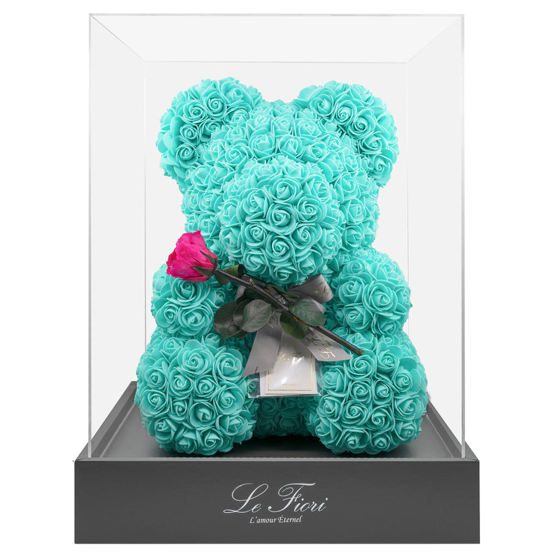 Tiffany Blue Rose Bear With Stem Preserved Rose - Le Fiori