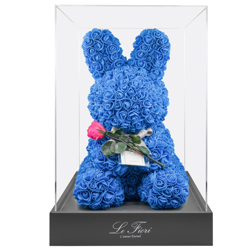 Royal Blue Rose Rabbit With Stem Preserved Rose - Le Fiori