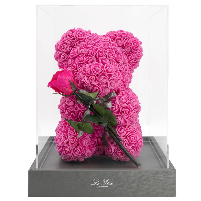 Fuchsia Pink Rose Baby Bear With Stem Preserved Rose - Le Fiori