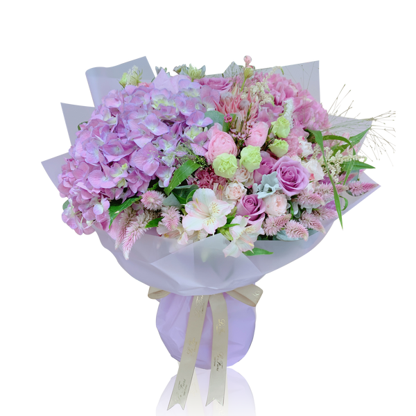 Fresh Flower Bouquet - Purple Hydrangea and Rose - Le Fiori