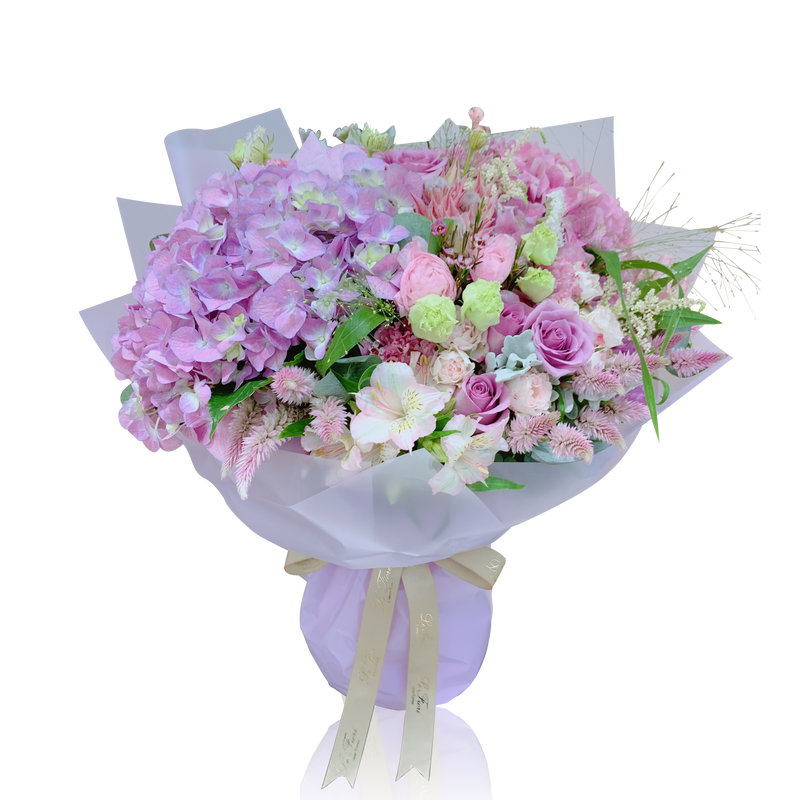Fresh Flower Bouquet - Purple Hydrangea and Rose - Le Fiori
