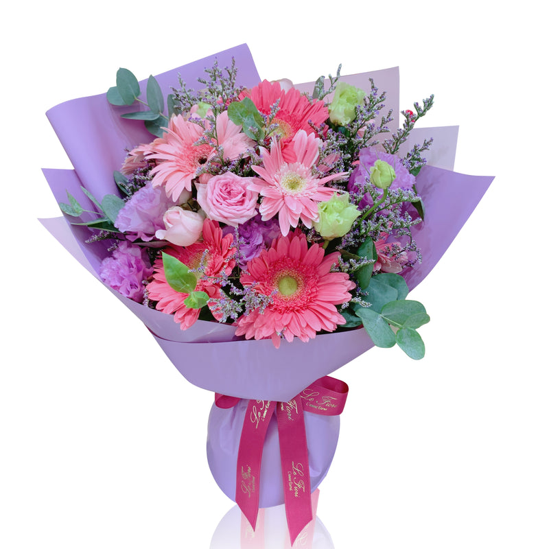 Fresh Flower Bouquet - Gerbera Daisy and Rose (Pink) - Le Fiori