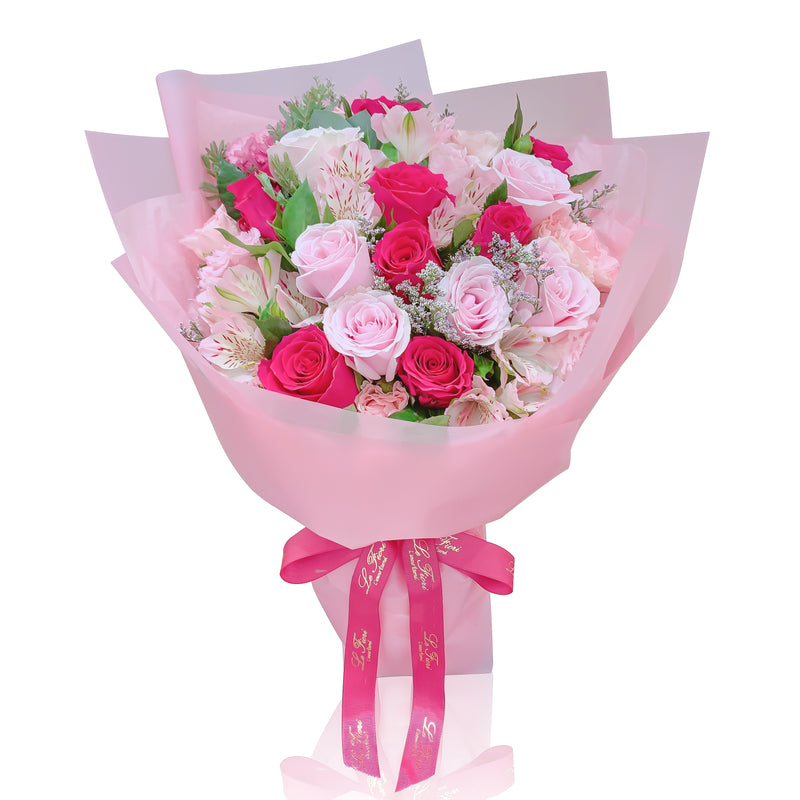 Fresh Flower Bouquet - Fuchsia and Pink Rose - Le Fiori