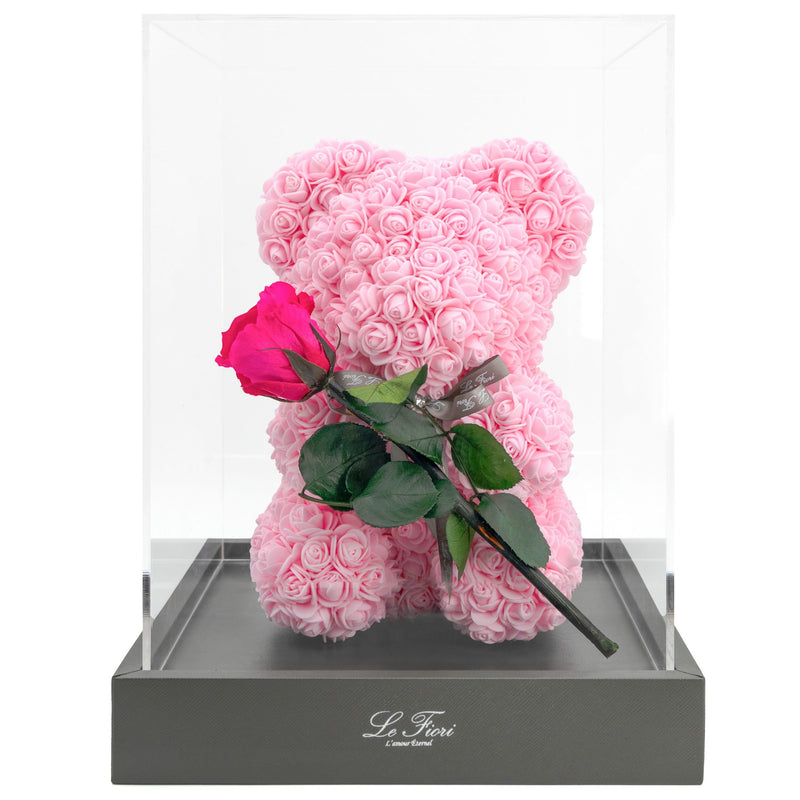 Baby Pink Rose Baby Bear With Stem Preserved Rose - Le Fiori