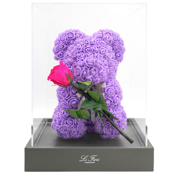 Purple Rose Baby Bear With Stem Preserved Rose - Le Fiori