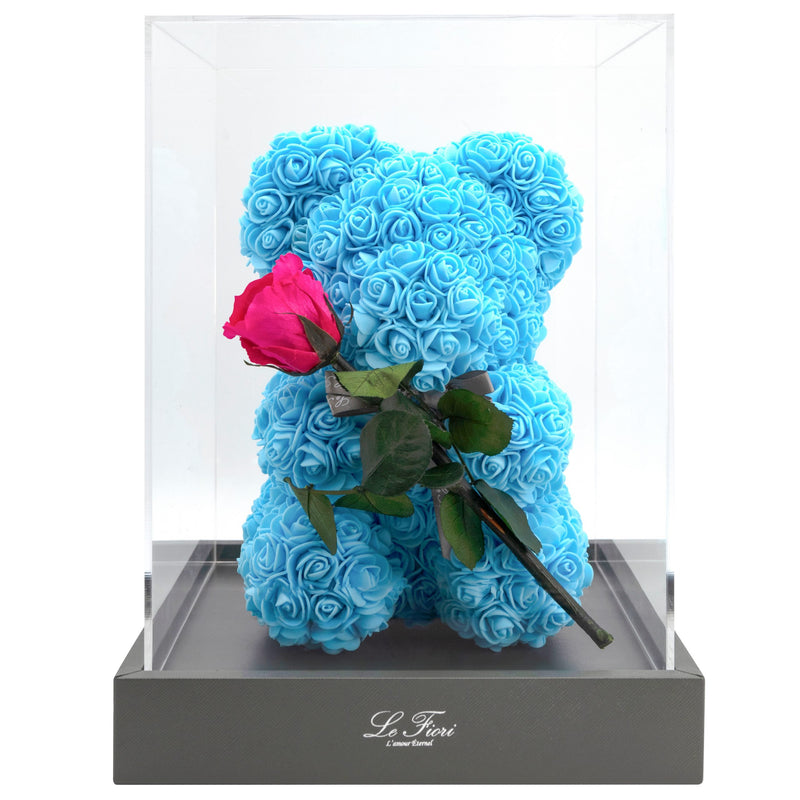 Baby Blue Rose Baby Bear With Stem Preserved Rose - Le Fiori